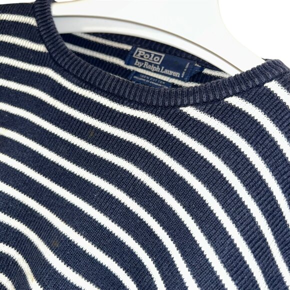 Polo Ralph Lauren vintage blu white Breton stripe cotton sweater elbow patchesXL - Picture 3 of 4